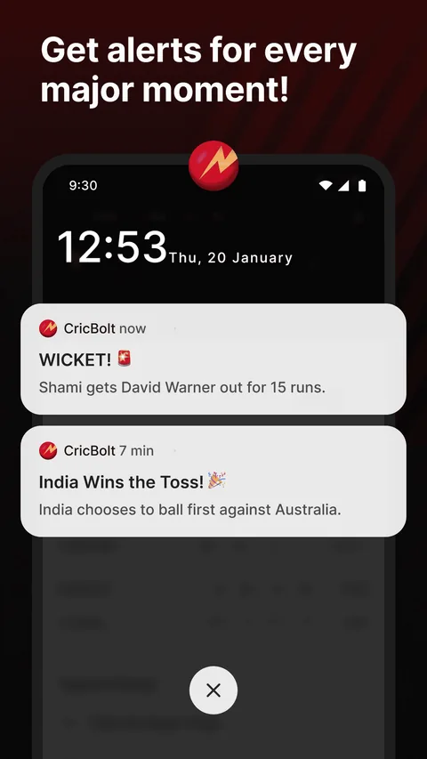 CricBolt notifications for wickets and match results
