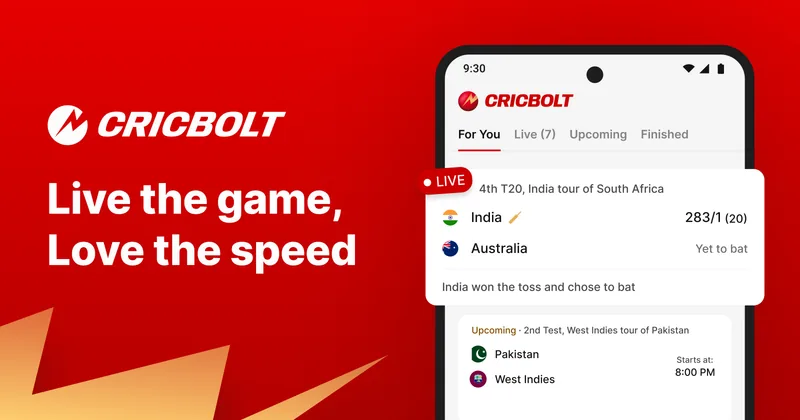CricBolt app showing live and upcoming cricket matches